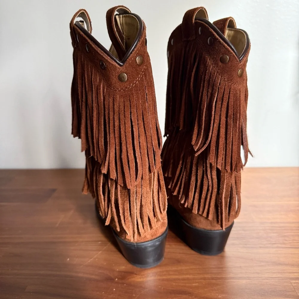 NWOB Smoky Mountain Girls Double Fringe Suede Cowboy Boots, size 1